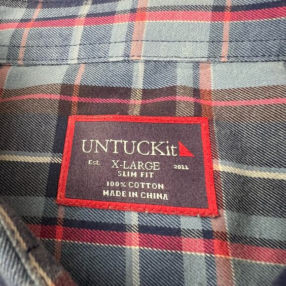 Untuckit Men’s XL slim Fit Blue Plaid button down shirt - Picture 3 of 5